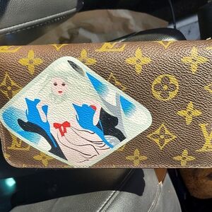 Louis Vuitton Brown and Yellow Zippy Monogram Wallet with Artistic Design